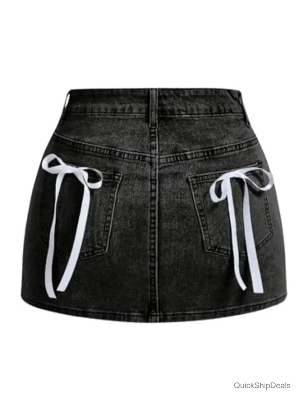 High Waist A-Line Denim Mini Skirt with Bow